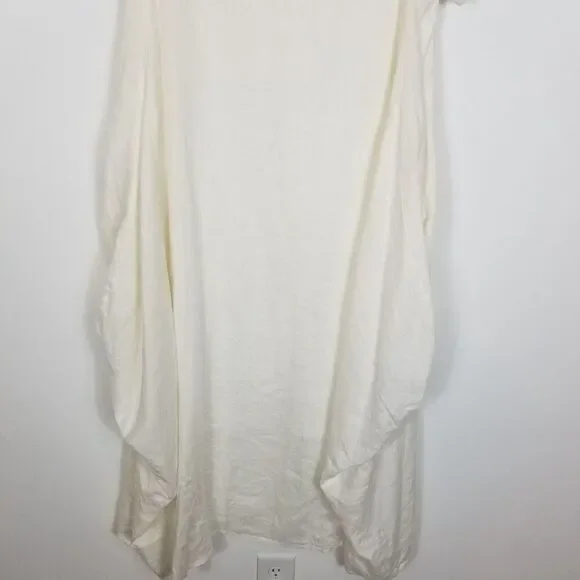 Minibee Women Linen Lagenlook Midi Dress Size S/M White Relaxed Short Sleeve - Picture 3 of 9